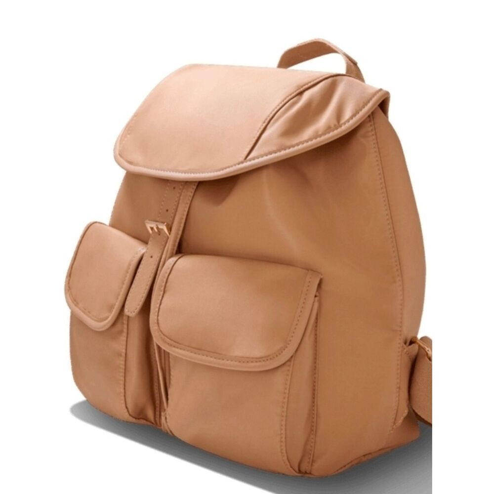 Year Of Ours Lightweight Nylon Taupe Backpack Front Pockets H-13", W-15", D-5"
